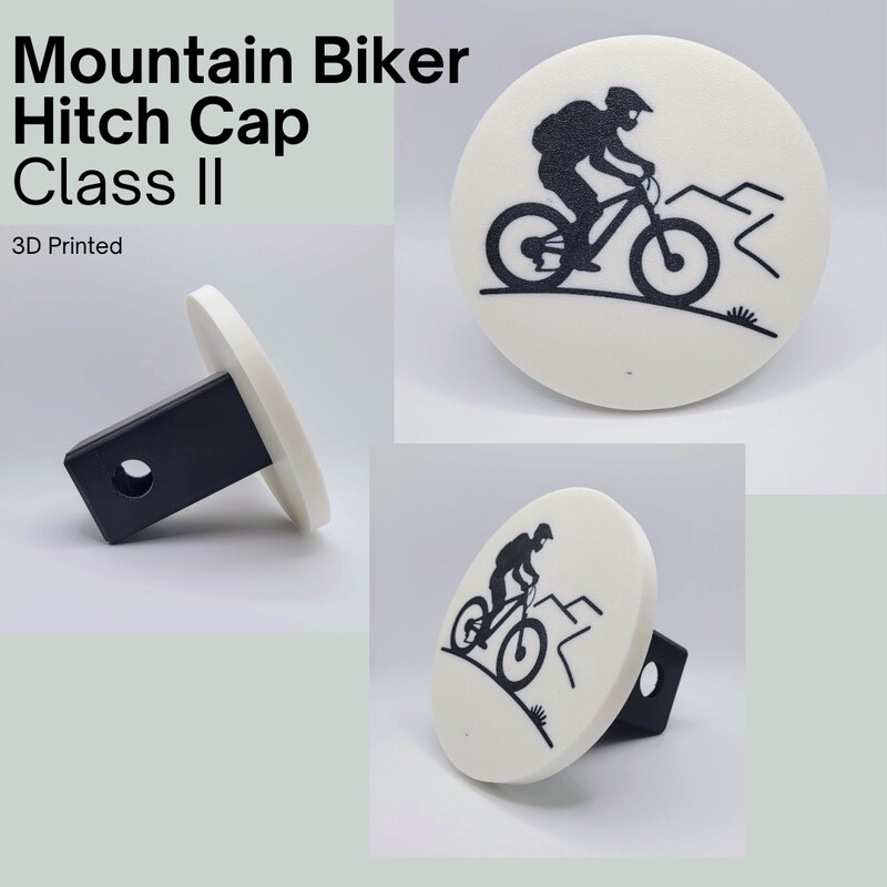 Mountain Biker Trailer Hitch Cover. Fits 2 Inch Receiver. Customize your colors. Made to order in the USA 3D printed. MakerPlace by Michaels